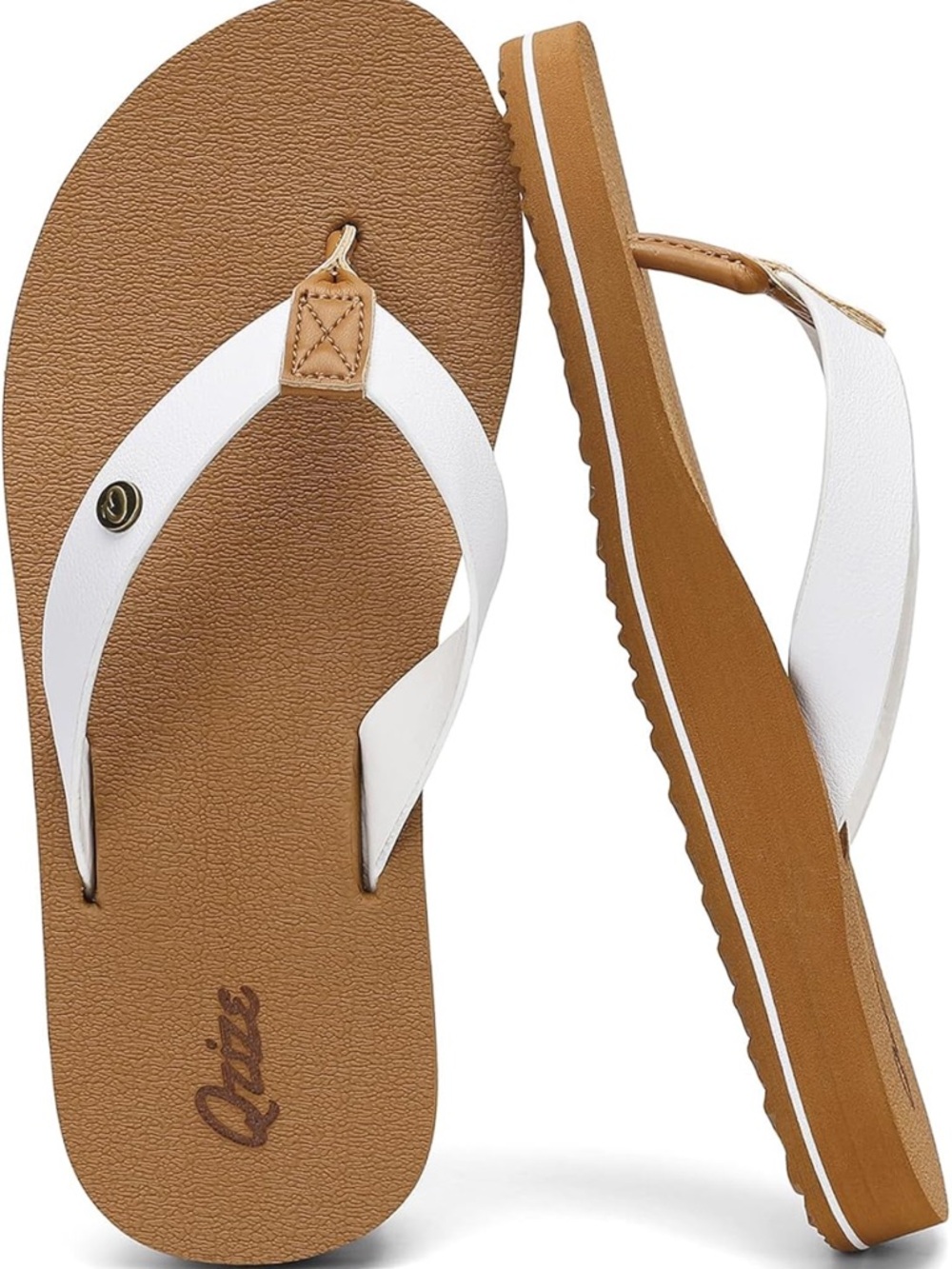 Women's Size 9 White and Tan Flip Flop Sandals